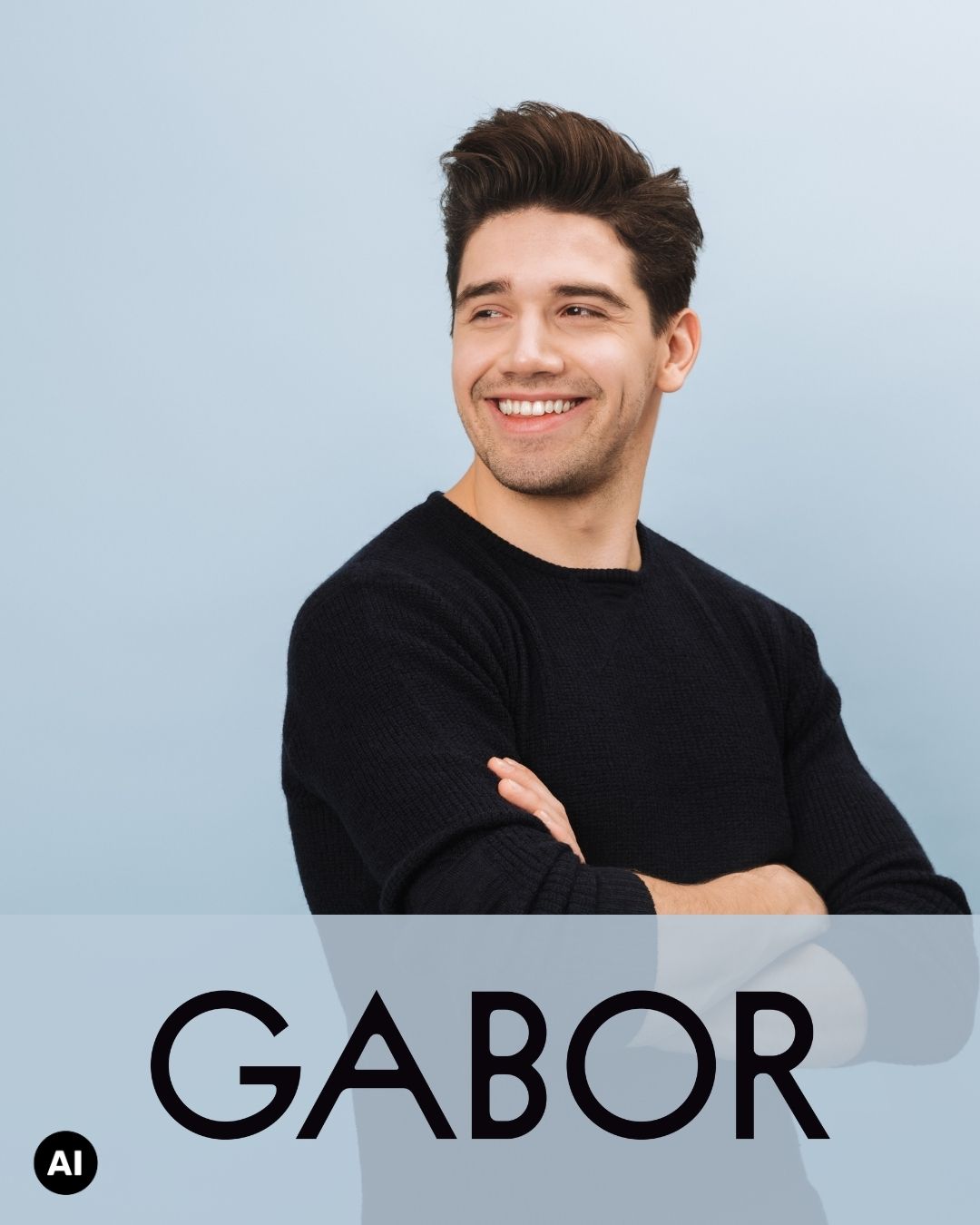 Junger Mann mit Logo der Firma Gabor
