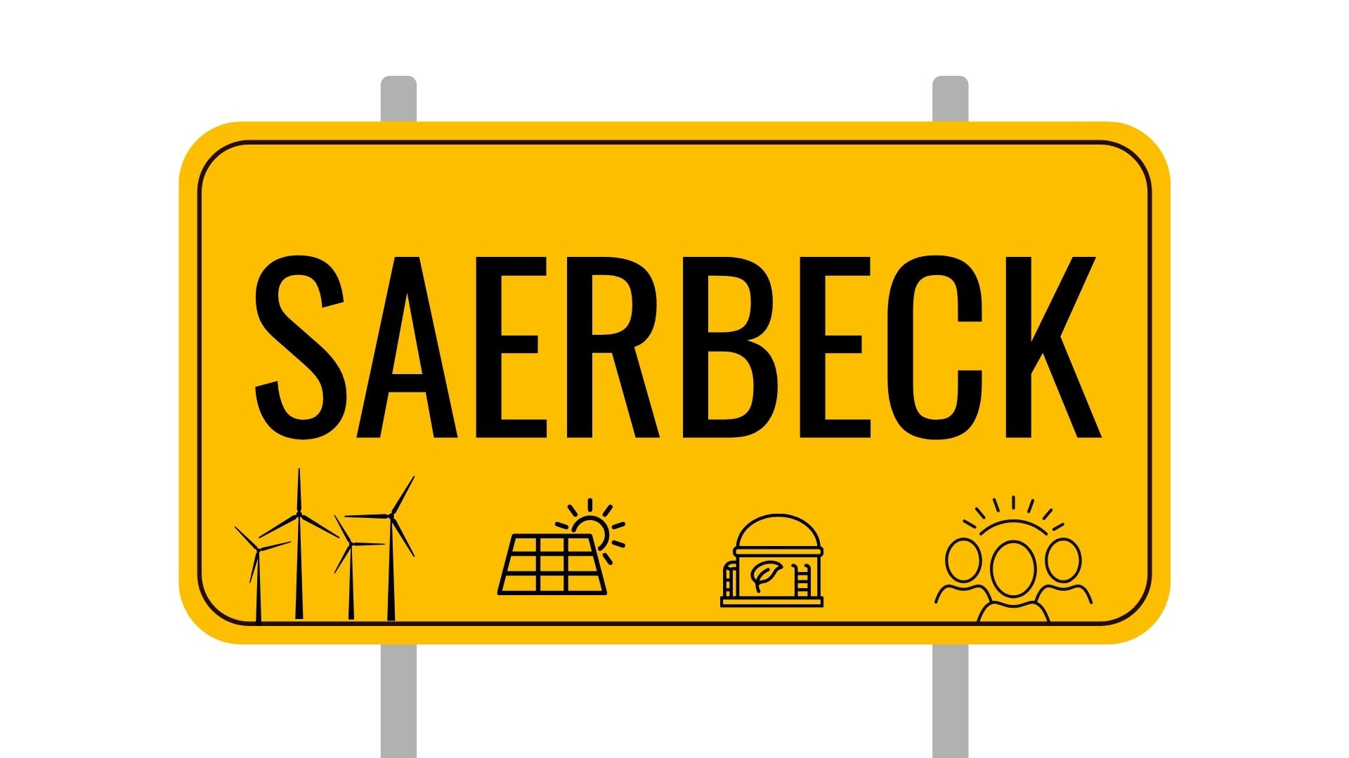 Ortsschild von Saerbeck mit Pictogrammen zur Bioenergie