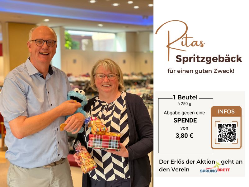 Thomas Hüser - Rita Engbers und Krümelmonster mit Spritzgebäck im Schuhhaus Hölscher