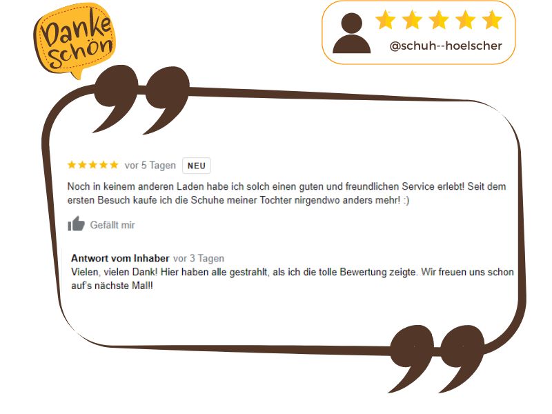 Sprechblase mit Zitat aus Google Bewertung von Schuh Hölscher