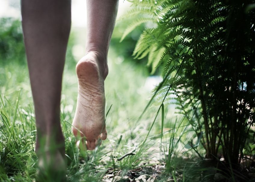 barfuß mann2 mann läuft barfuß auf grasweg