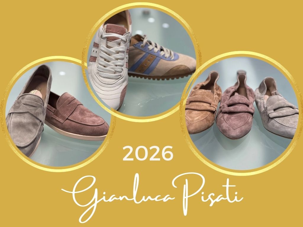 auswahl von schuhen und logo der firma gianluca pisatio