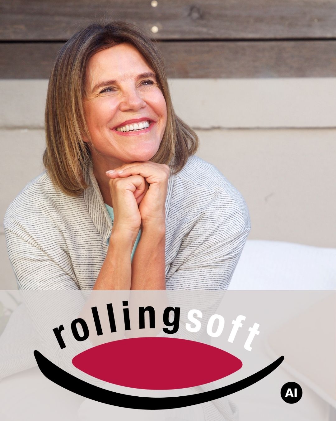 lächelnde Dame und logo rollingsoft