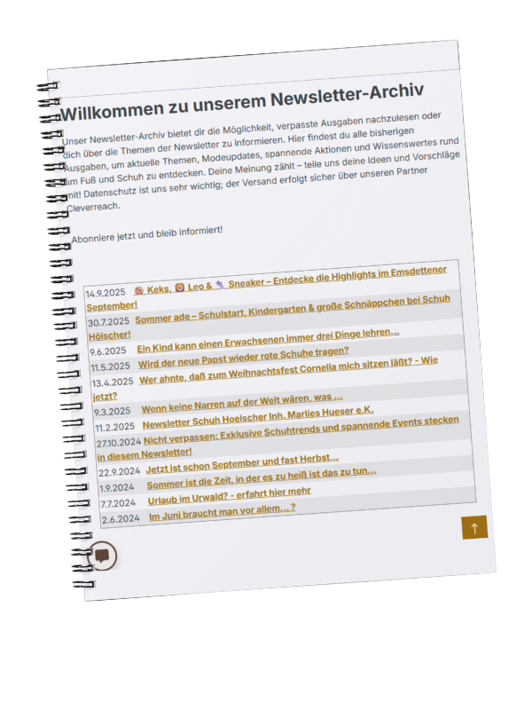 Screenshot des Newsletter Archives von Schuh Hölscher