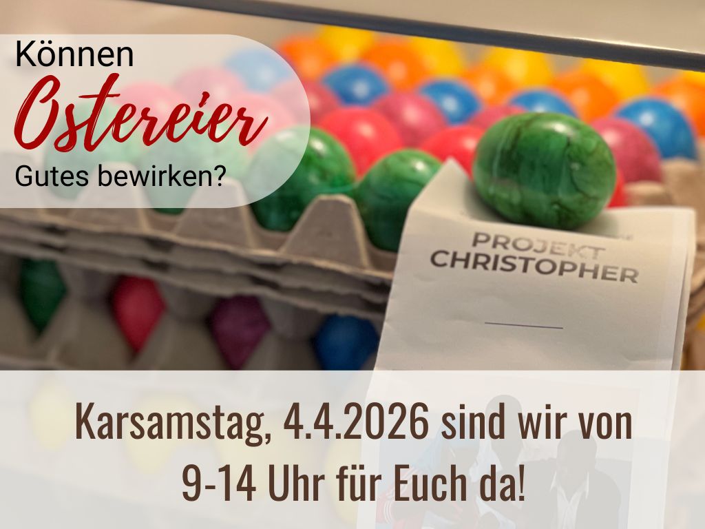 paletten mit ostereiern und einem flyer von Projekt christopher