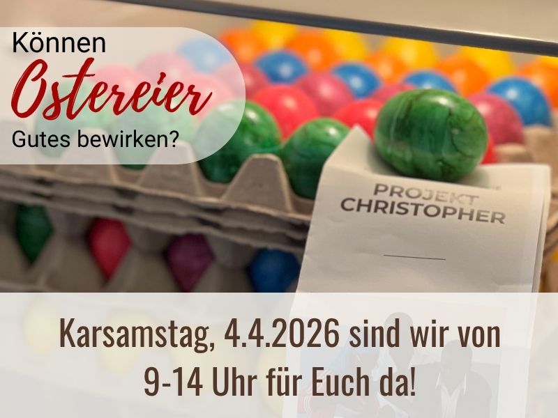 paletten mit ostereiern und einem flyer von Projekt christopher