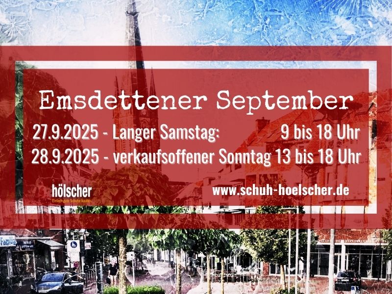 Hinweis zum Emsdettener September 2025 vor Hintergrund der Emsdettener Skyline